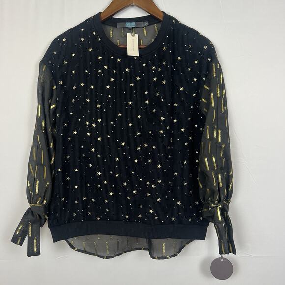 NWT Anthropologie Eva Franco Matilda starry black & Gold Balloon Sleeve blouse S - Picture 4 of 9